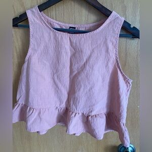 Blush Pink Linen-Blend Crop Ruffle Hem Camisole